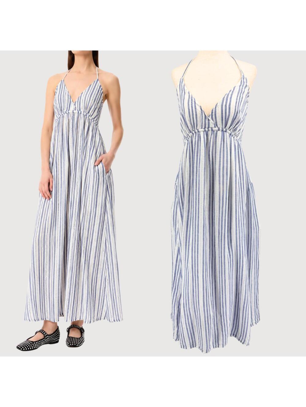 Robert Rodriguez Linen Striped Maxi Dress 8